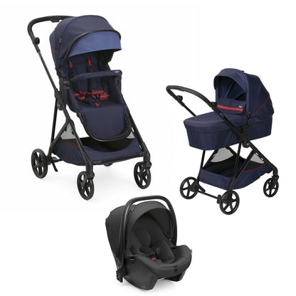 Carucior copii 3 in 1 Chicco Seety, cu scaun auto Kory Plus I-Size, OxFord Blue (Albastru), 0luni+