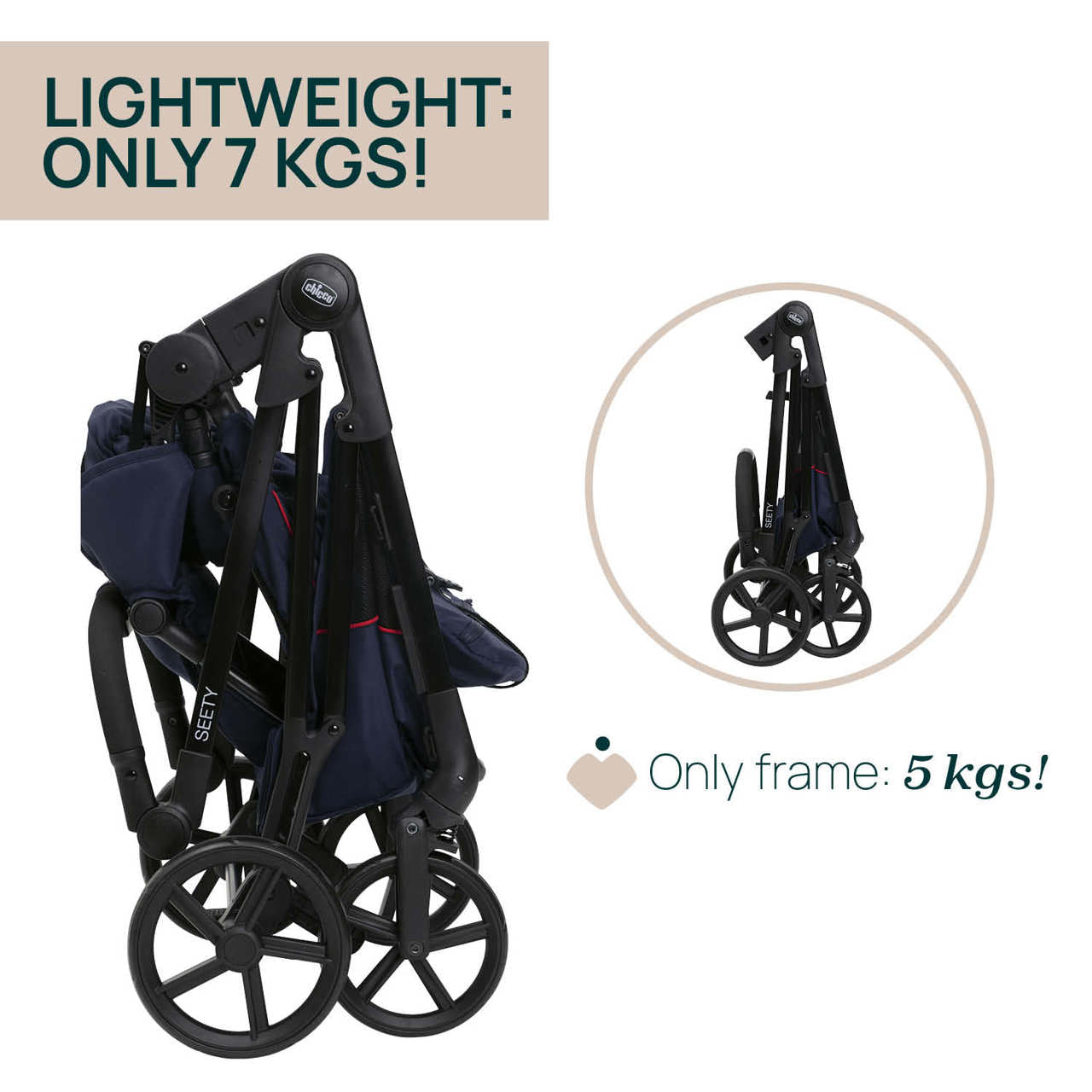 Carucior copii 3 in 1 Chicco Seety, cu scaun auto Kory Plus I-Size, OxFord Blue (Albastru), 0luni+