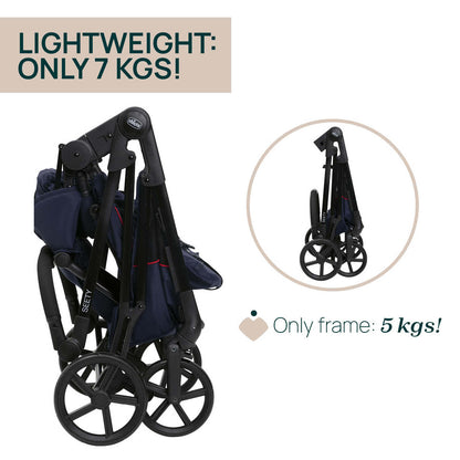 Carucior copii 3 in 1 Chicco Seety, cu scaun auto Kory Plus I-Size, OxFord Blue (Albastru), 0luni+