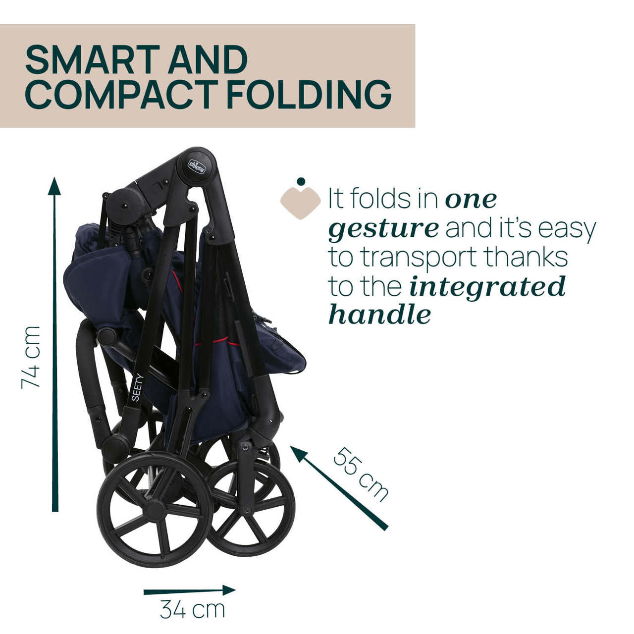 Carucior copii 3 in 1 Chicco Seety, cu scaun auto Kory Plus I-Size, OxFord Blue (Albastru), 0luni+