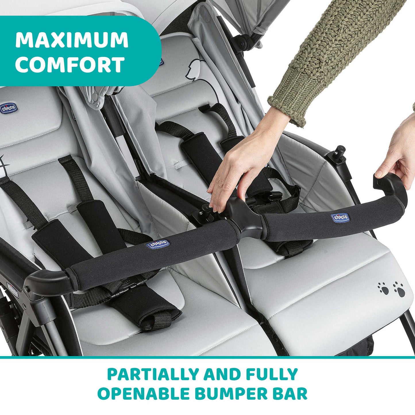 Carucior gemeni Chicco Ohlala, Silver Cat (Gri), 0luni+
