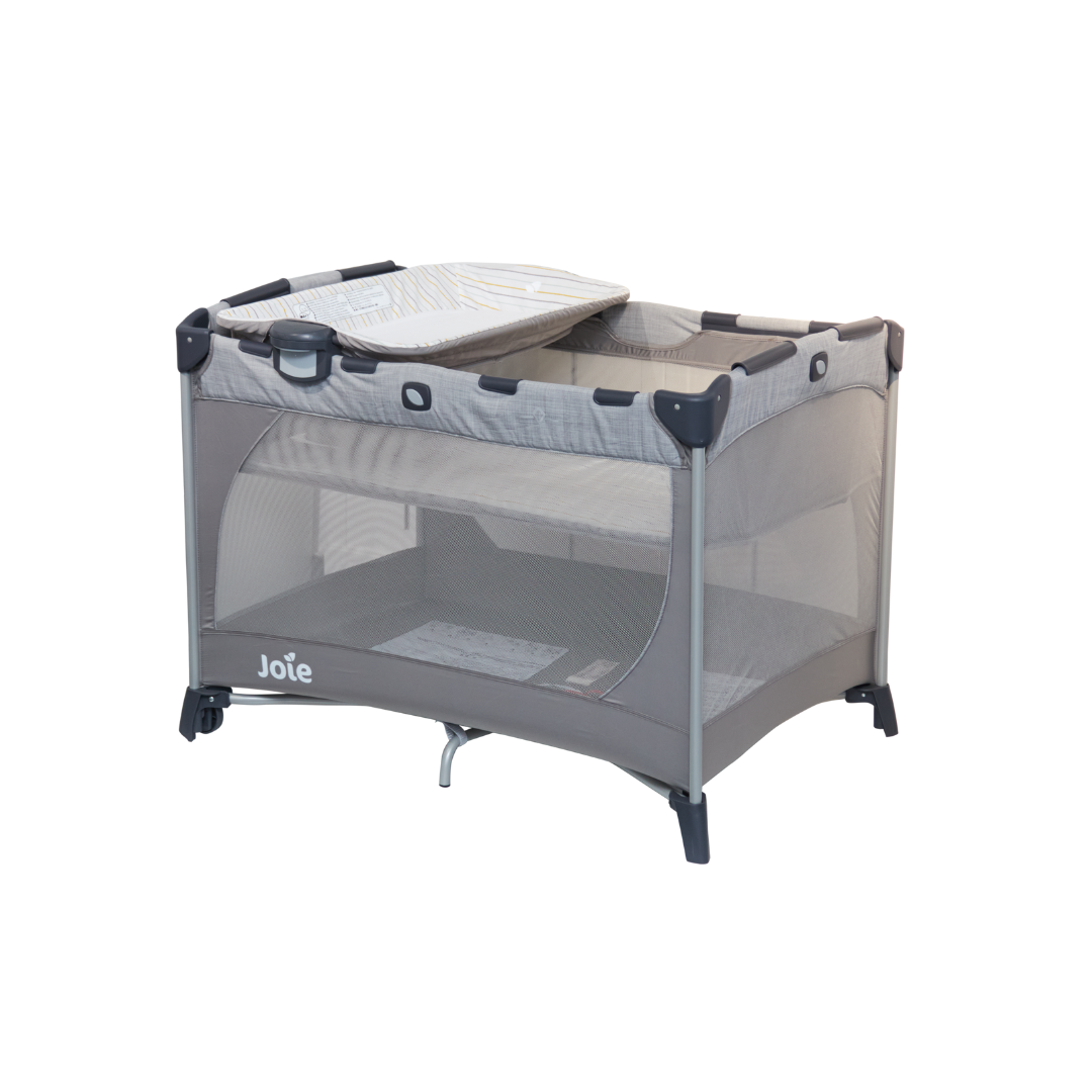 Joie - Patut pliant Commuter Change Gray Stripes, cu cosulet detasabil inclus