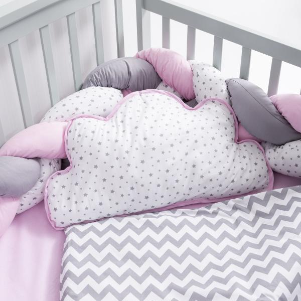 Lenjerie MyKids 8 piese Gray-Pink cu baldachin 120x60 cm
