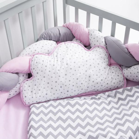 Lenjerie MyKids 8 piese Gray-Pink cu baldachin 120x60 cm