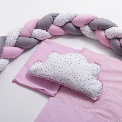 Lenjerie MyKids 8 piese Gray-Pink cu baldachin 120x60 cm