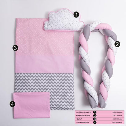 Lenjerie MyKids 8 piese Gray-Pink cu baldachin 120x60 cm