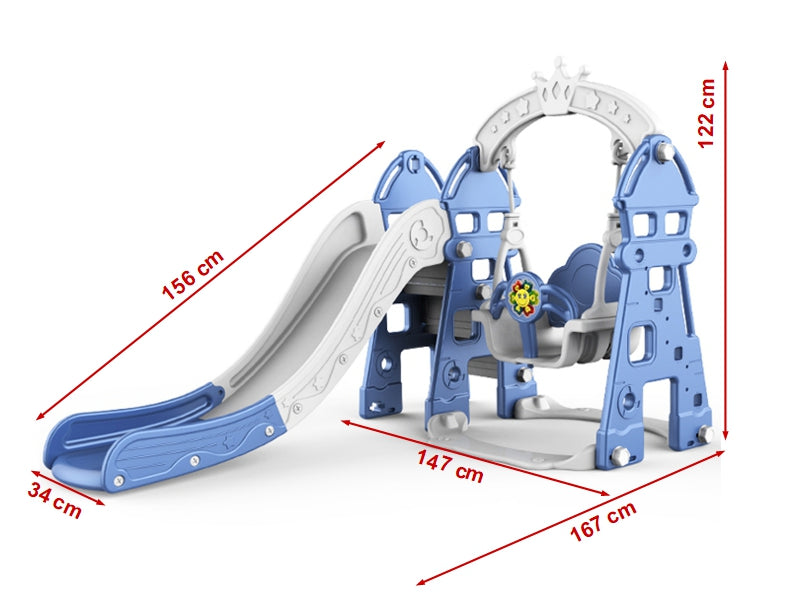 Tobogan MyKids cu leagan, cos de baschet, jucarie muzicala Blue