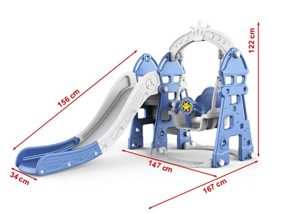 Tobogan MyKids cu leagan, cos de baschet, jucarie muzicala Blue