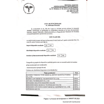 Pulsoximetru pentru deget, Certificat Medical