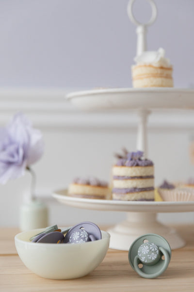 BIBS x LIBERTY - Set 2 suzete De Lux Eloise Silicon, tetina rotunda, marime universala-Baby Blue/Ivory