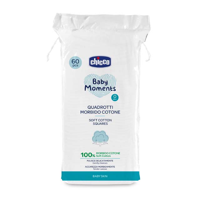 Dischete bumbac Chicco Baby Moments Baby Skin pentru igiena zilnica, 60buc, 0luni+