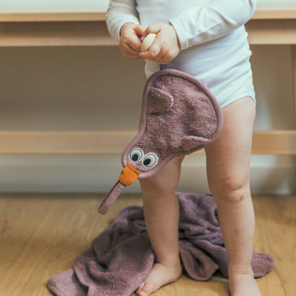 Textil din bambus pentru dentitie cu agatatoare suzeta din lemn Para Ocru 11251 TM-TUTEE-528