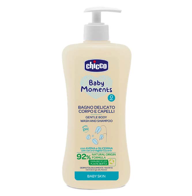 Gel de dus si sampon fara lacrimi Chicco Baby Moments Baby Skin, 500ml, 0luni+