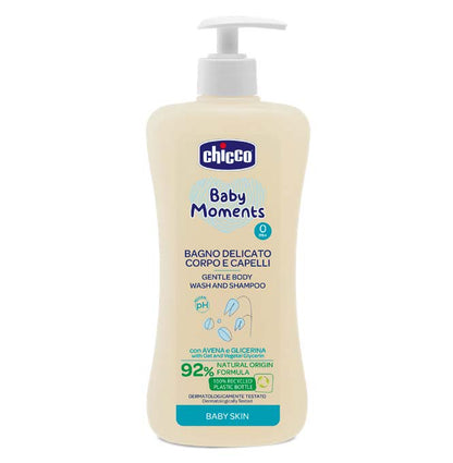 Gel de dus si sampon fara lacrimi Chicco Baby Moments Baby Skin, 500ml, 0luni+