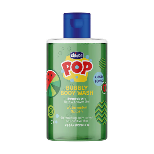 Gel de dus spumant Chicco POP cu aroma de pepene rosu, formula vegana, pentru copii si adolescenti 300 ml