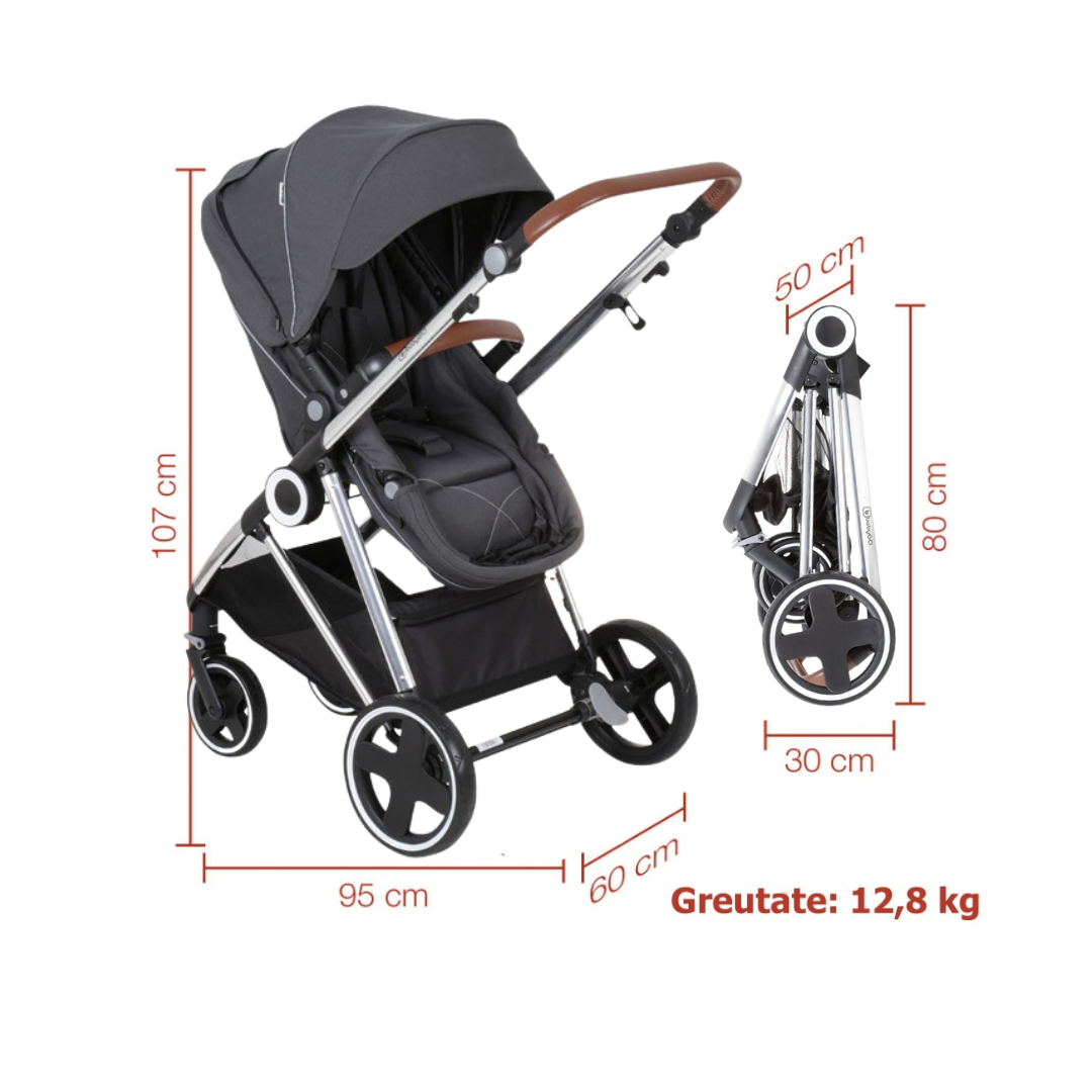 BabyGo - Carucior 3 in 1 Halime  – cadru Silver