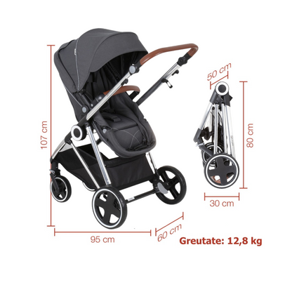 BabyGo - Carucior 3 in 1 Halime  – cadru Silver