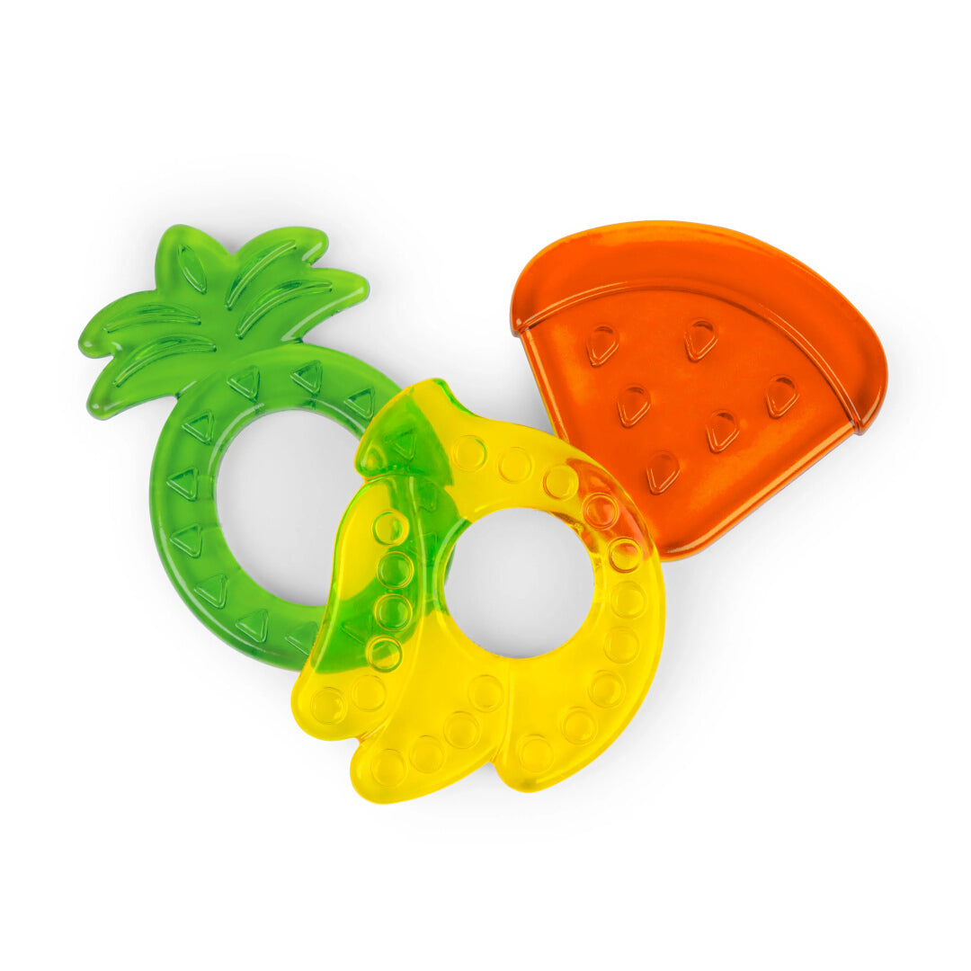 Bright Starts - Set 3 Jucarii de Dentitie Texturate Juicy Chews - Pepene, Ananas, Banana