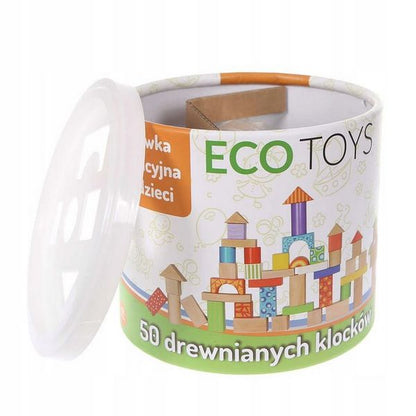 Cuburi din lemn Ecotoys (50 bucati)