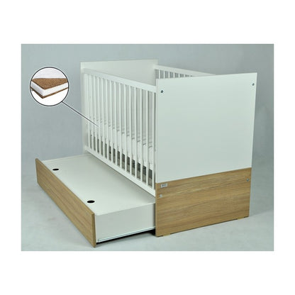 Patut Drewex New York cu sertar - Alb + Saltea Cocos 12 cm