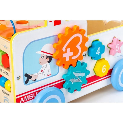 Antemergator educational din lemn ECOTOYS 2 in 1 Ambulanta HM015524