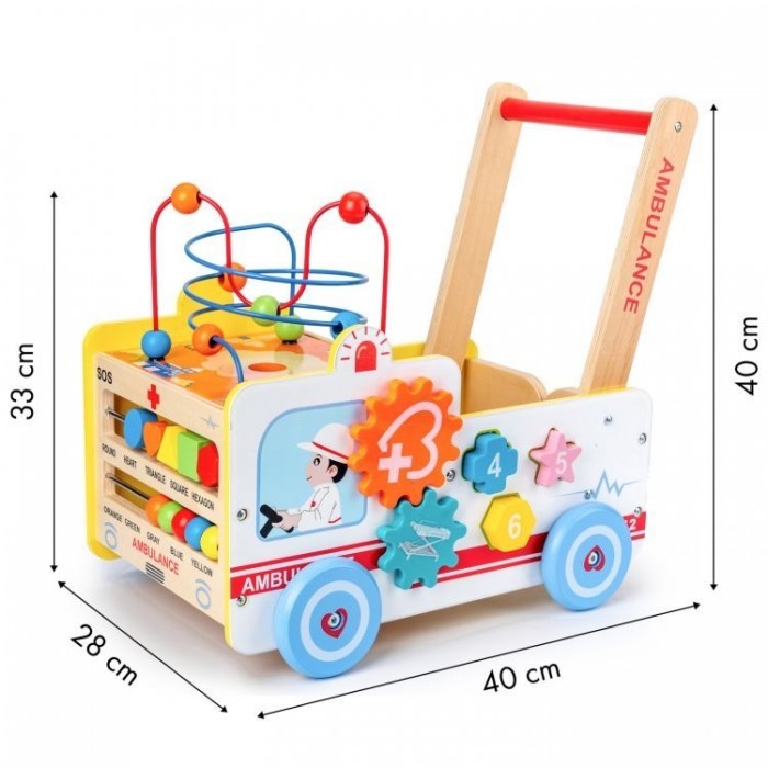 Antemergator educational din lemn ECOTOYS 2 in 1 Ambulanta HM015524