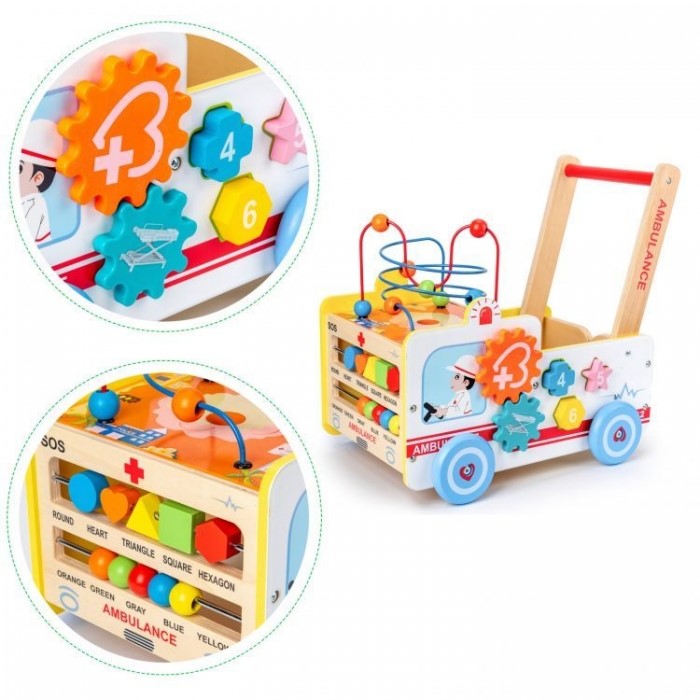 Antemergator educational din lemn ECOTOYS 2 in 1 Ambulanta HM015524