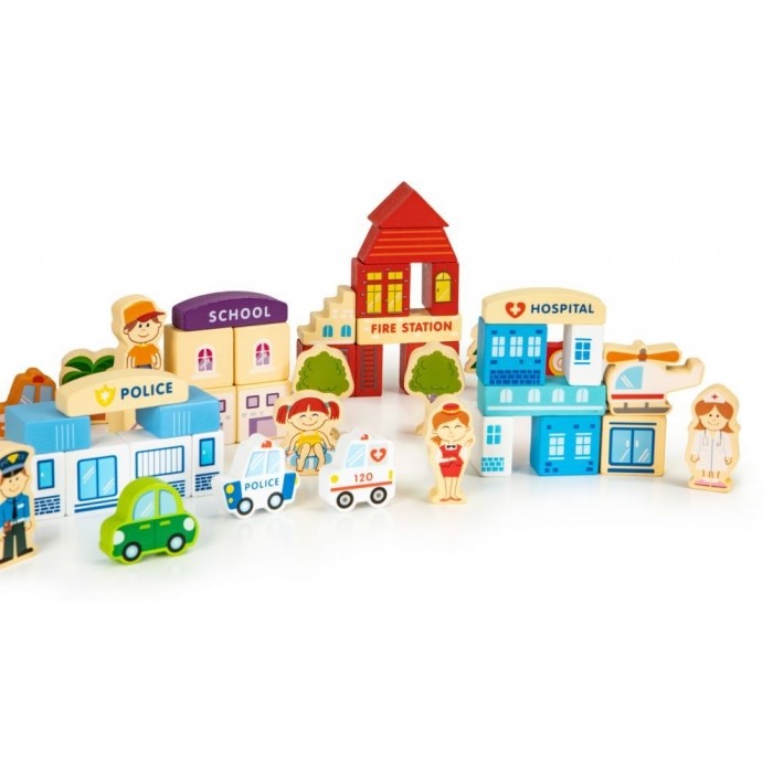 Blocuri din lemn Ecotoys HM015501 Zoo - 120 elemente