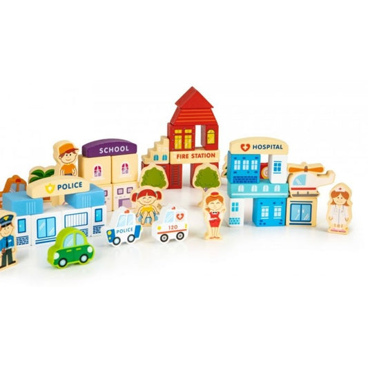Blocuri din lemn Ecotoys HM015501 Zoo - 120 elemente