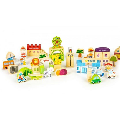 Blocuri din lemn Ecotoys HM015501 Zoo - 120 elemente