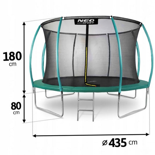 Trambulina de gradina cu plasa interioara, stalpi si scara 435 cm (14FT) Neo-Sport NS-14C181 - Verde