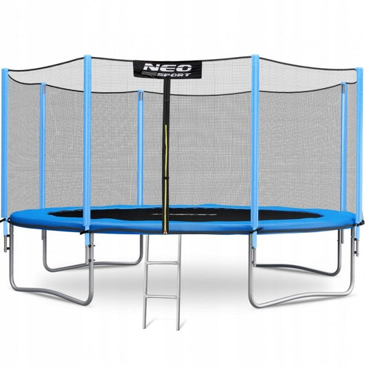 Trambulina de gradina cu plasa exterioara, stalpi si scara 374 cm (12FT) Neo-Sport NS-12Z181 - Albastru