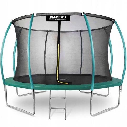 Trambulina de gradina cu plasa interioara, stalpi si scara 374 cm (12FT) Neo-Sport NS-12C181 - Verde