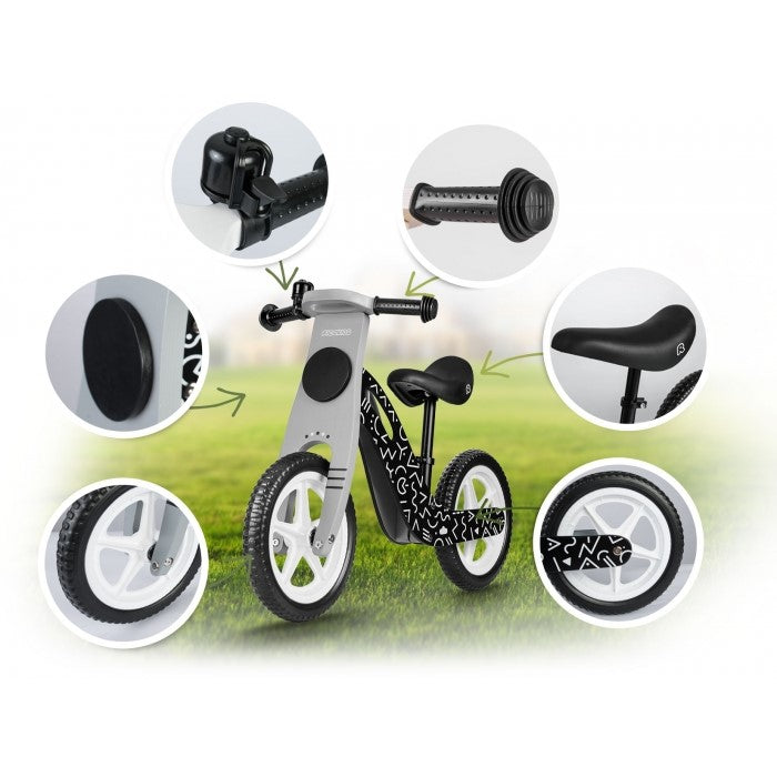 Bicicleta fara pedale din lemn cu roti din spuma EVA Ricokids RC-615 - Negru