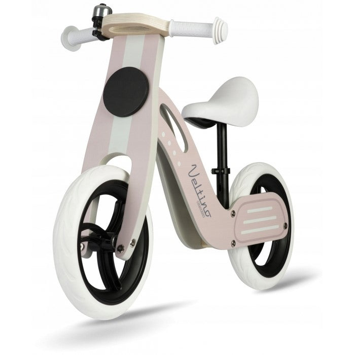 Bicicleta fara pedale din lemn cu roti din spuma EVA Ricokids Veltino RC-619 - Roz deschis