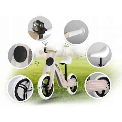 Bicicleta fara pedale din lemn cu roti din spuma EVA Ricokids Veltino RC-619 - Roz deschis