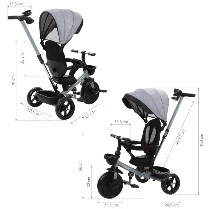 Tricicleta cu sezut rotativ si roti cu spuma EVA Kidwell Axel - Gri