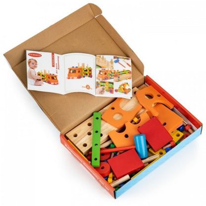 Masinuta cu blocuri din lemn, 58 elemente Ecotoys MB197