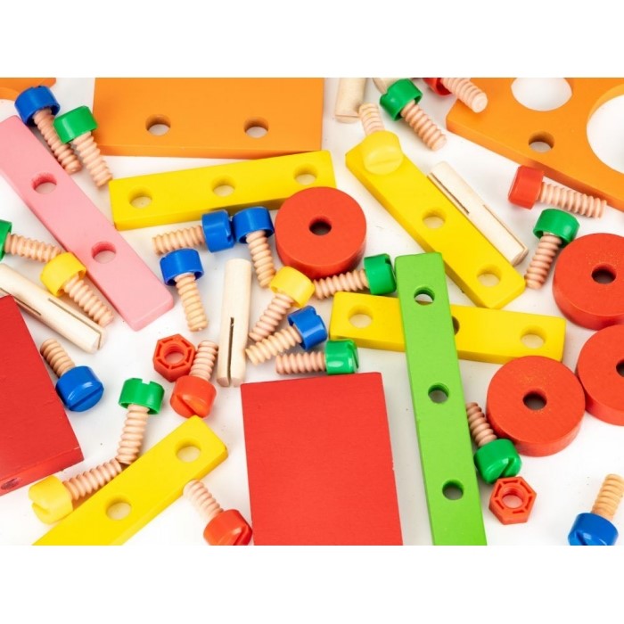 Masinuta cu blocuri din lemn, 58 elemente Ecotoys MB197