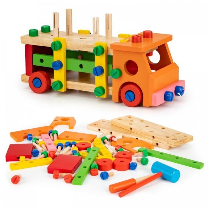 Masinuta cu blocuri din lemn, 58 elemente Ecotoys MB197