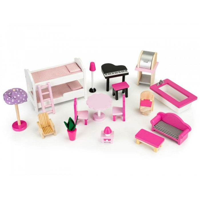 Casuta de papusi din lemn XXL cu lift si tobogan Ecotoys TL49059