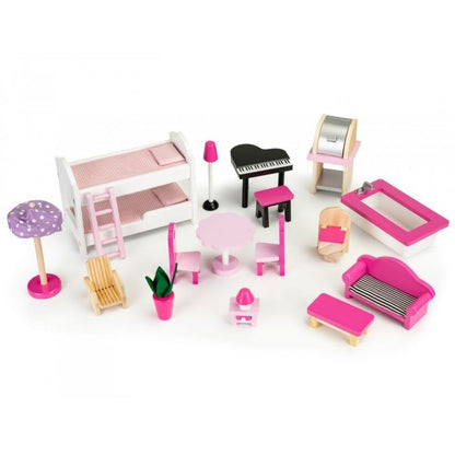 Casuta de papusi din lemn XXL cu lift si tobogan Ecotoys TL49059