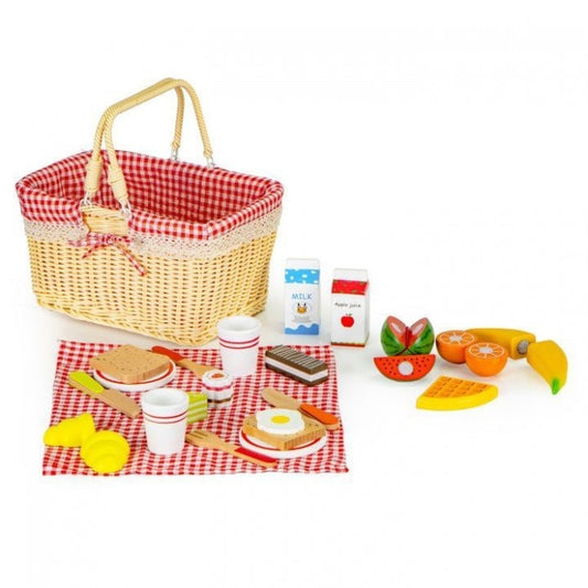 Cosulet din lemn XXL cu accesorii pentru picnic Ecotoys HM015250