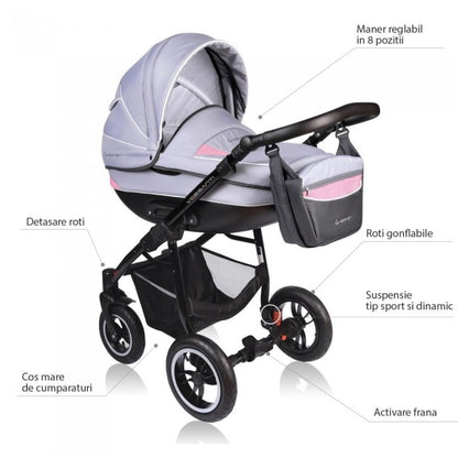 Carucior VESSANTI Crooner 3 in 1 - Pink/Gray
