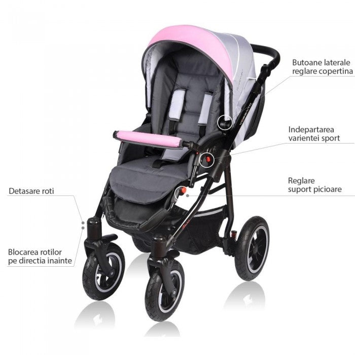 Carucior VESSANTI Crooner 3 in 1 - Pink/Gray