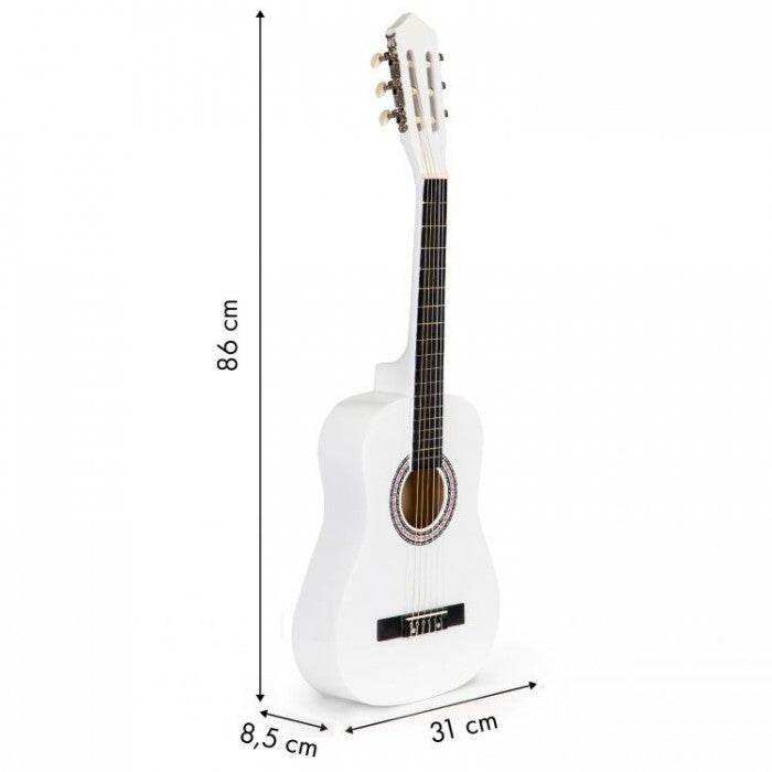 Chitara din lemn pentru copii cu 6 corzi Ecotoys HX18026-34, 86 X 31 cm - Alb