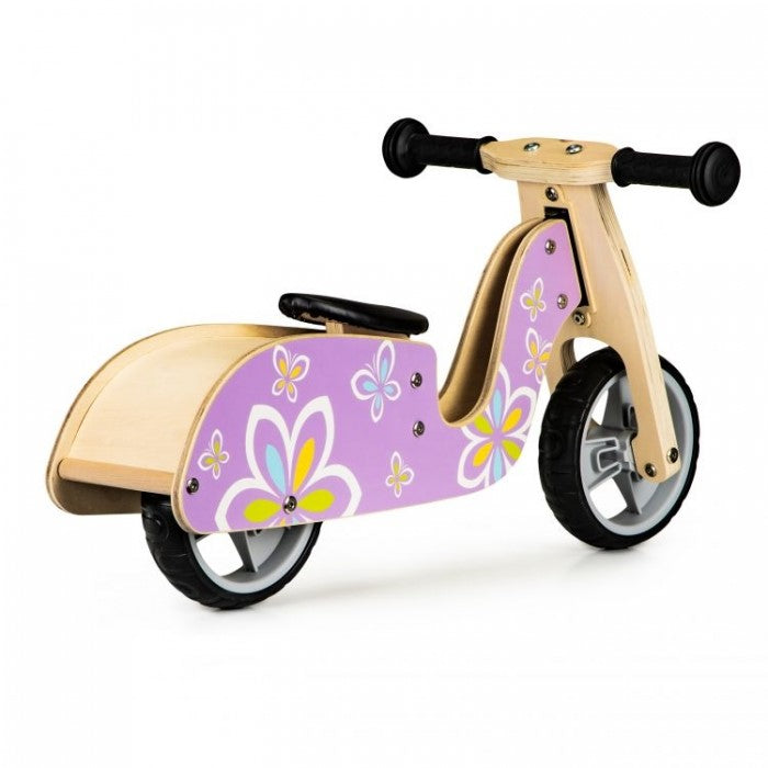 Bicicleta de echilibru din lemn cu roti EVA Ecotoys LC-V1330 - Violet cu fluturasi