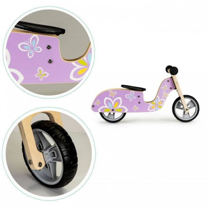 Bicicleta de echilibru din lemn cu roti EVA Ecotoys LC-V1330 - Violet cu fluturasi