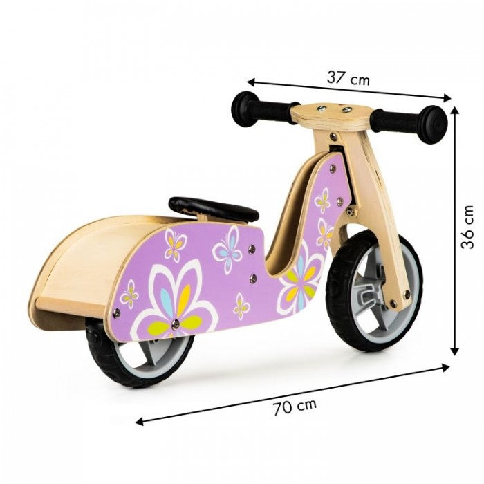 Bicicleta de echilibru din lemn cu roti EVA Ecotoys LC-V1330 - Violet cu fluturasi