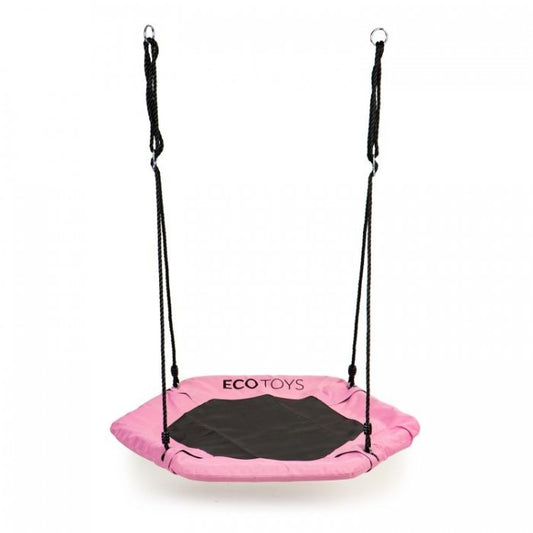 Leagan pentru copii hexagonal, tip cuib de barza, suspendat, Ecotoys MIR6023 - Roz